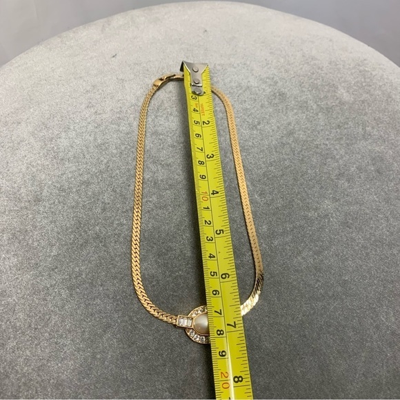 GOLD tone chain faux pearl clear crystal rhinestone oval necklace - Picture 8 of 10